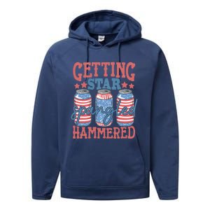 Getting Star Spangled Hammered 4th Of July Retro Style Beer Gift Performance Fleece Hoodie