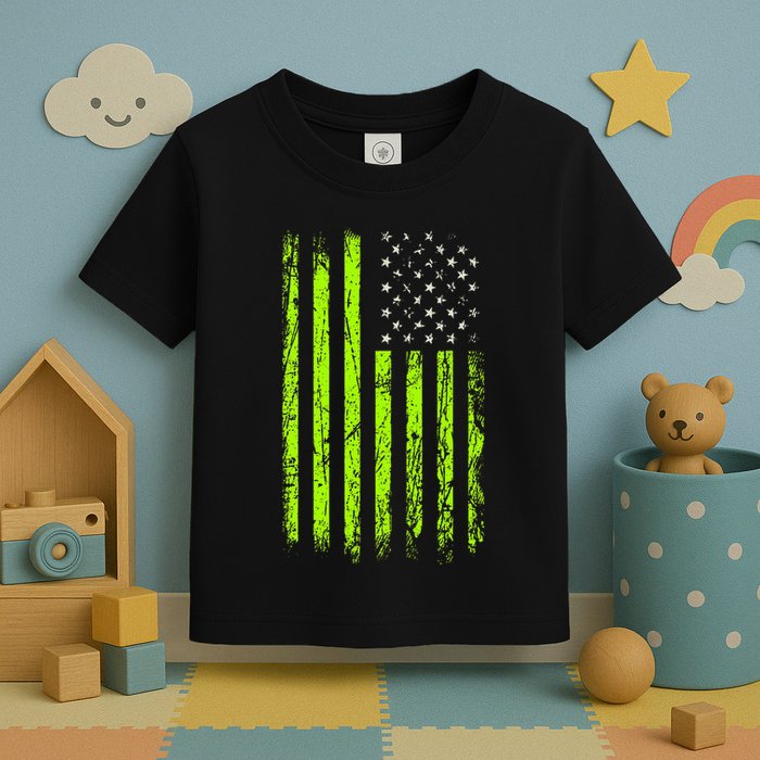 Green Stars & Stripes.American Usa Flag Green Color Toddler T-Shirt