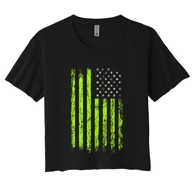 Green Stars & Stripes.American Usa Flag Green Color Crop Top