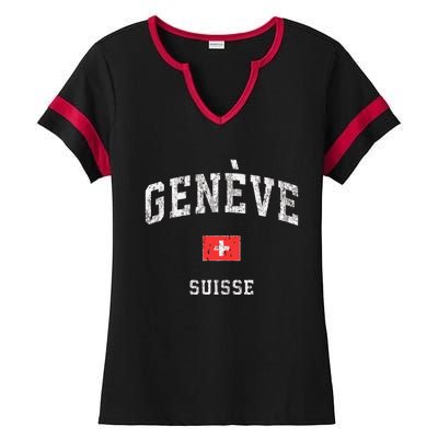 Geneva Suisse Switzerland Vintage Athletic Sports Design Ladies Halftime Notch Neck Tee