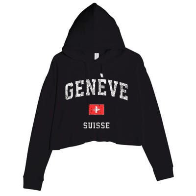 Geneva Suisse Switzerland Vintage Athletic Sports Design Crop Fleece Hoodie