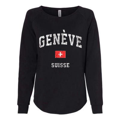 Geneva Suisse Switzerland Vintage Athletic Sports Design Womens California Wash Sweatshirt