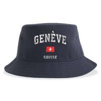 Geneva Suisse Switzerland Vintage Athletic Sports Design Sustainable Bucket Hat