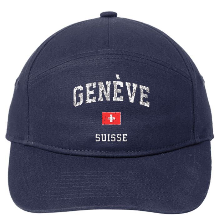 Geneva Suisse Switzerland Vintage Athletic Sports Design 7-Panel Snapback Hat