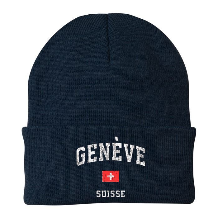 Geneva Suisse Switzerland Vintage Athletic Sports Design Knit Cap Winter Beanie