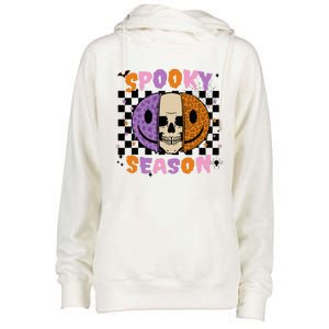 Groovy Spooky Season Halloween Ghost Boo Smile Face Pumpkin Womens Funnel Neck Pullover Hood