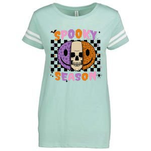 Groovy Spooky Season Halloween Ghost Boo Smile Face Pumpkin Enza Ladies Jersey Football T-Shirt