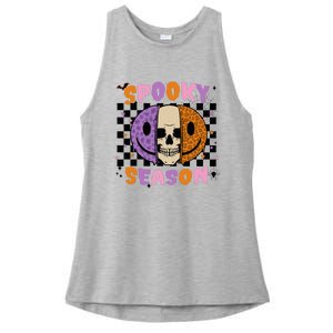 Groovy Spooky Season Halloween Ghost Boo Smile Face Pumpkin Ladies PosiCharge Tri-Blend Wicking Tank