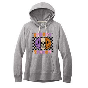 Groovy Spooky Season Halloween Ghost Boo Smile Face Pumpkin Women's Fleece Hoodie