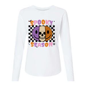 Groovy Spooky Season Halloween Ghost Boo Smile Face Pumpkin Womens Cotton Relaxed Long Sleeve T-Shirt