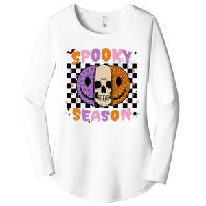 Groovy Spooky Season Halloween Ghost Boo Smile Face Pumpkin Women's Perfect Tri Tunic Long Sleeve Shirt