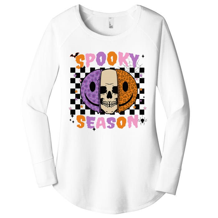 Groovy Spooky Season Halloween Ghost Boo Smile Face Pumpkin Women's Perfect Tri Tunic Long Sleeve Shirt