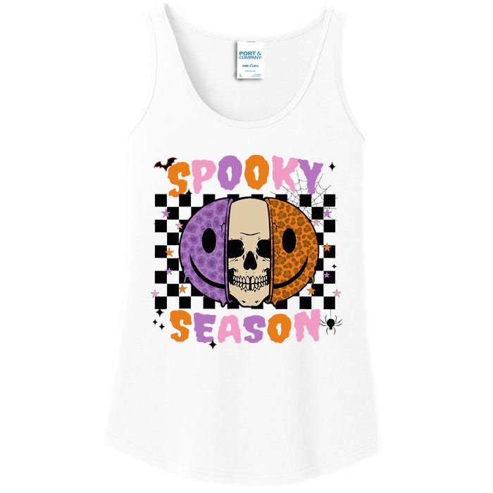 Groovy Spooky Season Halloween Ghost Boo Smile Face Pumpkin Ladies Essential Tank