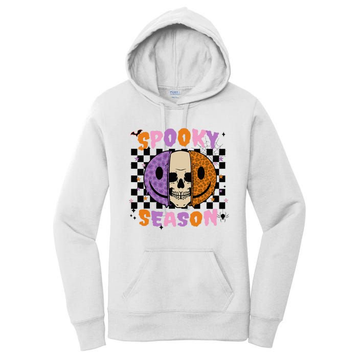 Groovy Spooky Season Halloween Ghost Boo Smile Face Pumpkin Women's Pullover Hoodie