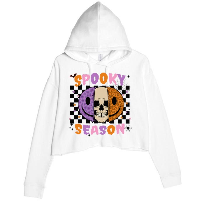 Groovy Spooky Season Halloween Ghost Boo Smile Face Pumpkin Crop Fleece Hoodie