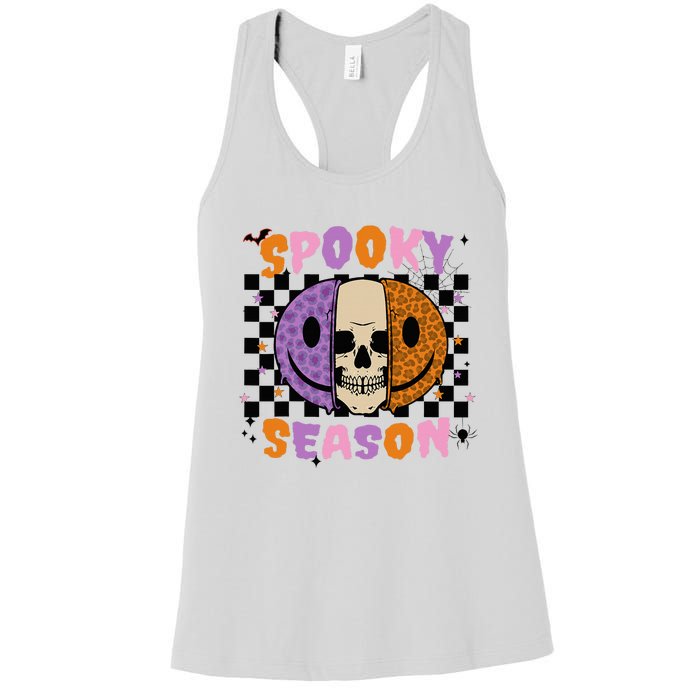 Groovy Spooky Season Halloween Ghost Boo Smile Face Pumpkin Women's Racerback Tank