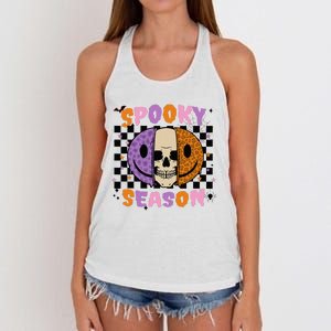 Groovy Spooky Season Halloween Ghost Boo Smile Face Pumpkin Women's Knotted Racerback Tank