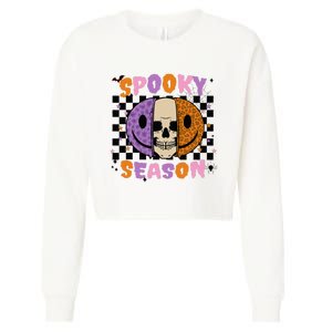 Groovy Spooky Season Halloween Ghost Boo Smile Face Pumpkin Cropped Pullover Crew