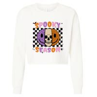 Groovy Spooky Season Halloween Ghost Boo Smile Face Pumpkin Cropped Pullover Crew