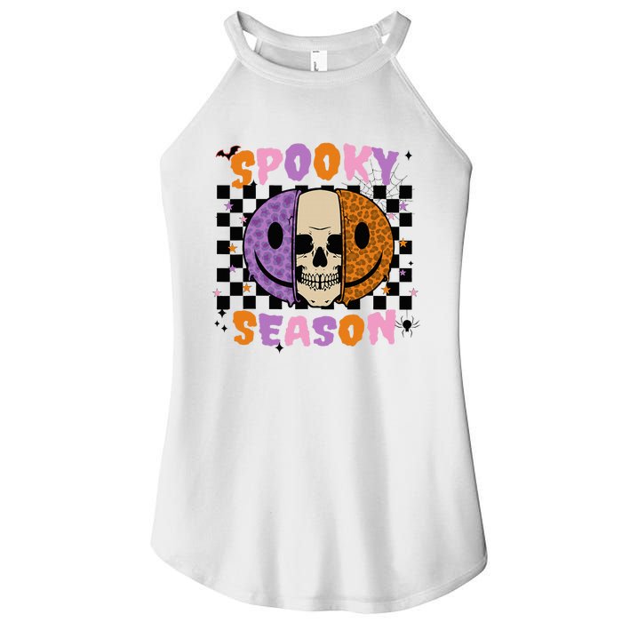 Groovy Spooky Season Halloween Ghost Boo Smile Face Pumpkin Women's Perfect Tri Rocker Tank