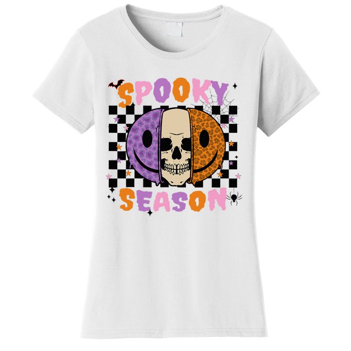 Groovy Spooky Season Halloween Ghost Boo Smile Face Pumpkin Women's T-Shirt