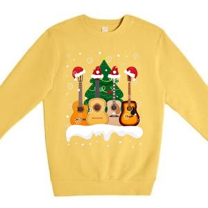 Guitar Santa Snow Christmas Tree Funny For Music Lovers Xmas Great Gift Premium Crewneck Sweatshirt