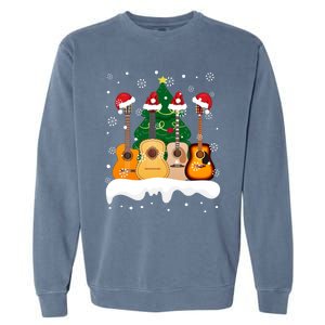 Guitar Santa Snow Christmas Tree Funny For Music Lovers Xmas Great Gift Garment-Dyed Sweatshirt