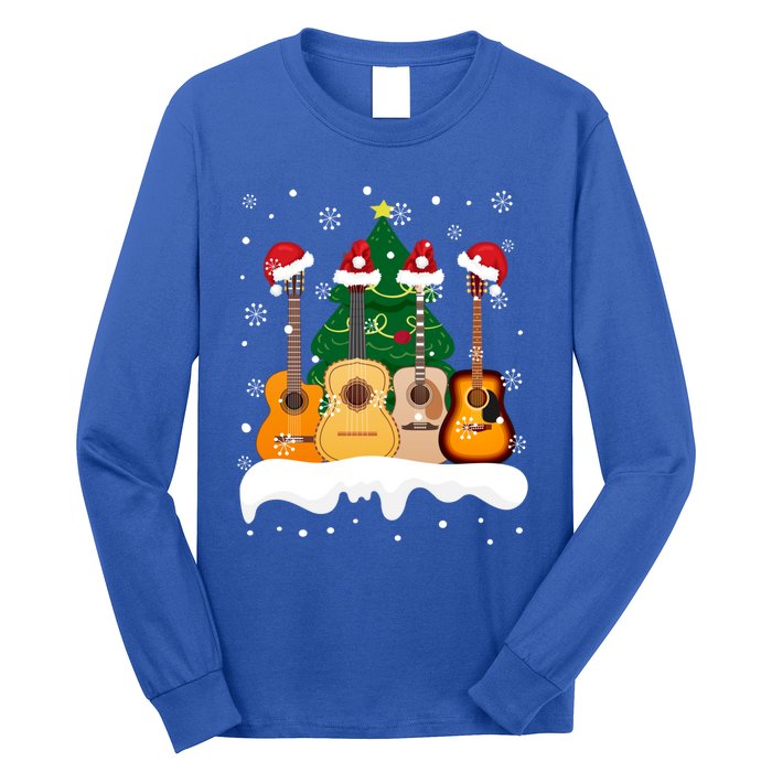 Guitar Santa Snow Christmas Tree Funny For Music Lovers Xmas Great Gift Long Sleeve Shirt