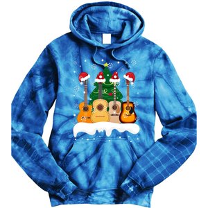 Guitar Santa Snow Christmas Tree Funny For Music Lovers Xmas Great Gift Tie Dye Hoodie