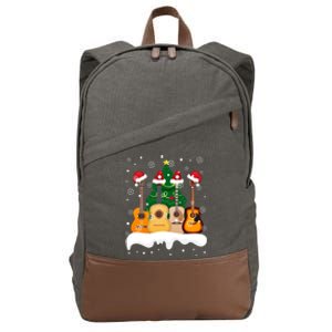 Guitar Santa Snow Christmas Tree Funny For Music Lovers Xmas Great Gift Cotton Canvas Backpack