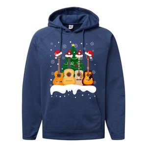 Guitar Santa Snow Christmas Tree Funny For Music Lovers Xmas Great Gift Performance Fleece Hoodie