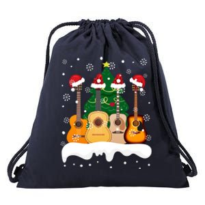 Guitar Santa Snow Christmas Tree Funny For Music Lovers Xmas Great Gift Drawstring Bag