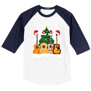 Guitar Santa Snow Christmas Tree Funny For Music Lovers Xmas Great Gift Baseball Sleeve Shirt