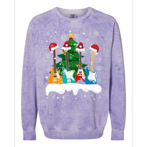 Guitar Santa Snow Christmas Tree Funny For Music Lovers Xmas Great Gift Colorblast Crewneck Sweatshirt