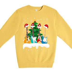 Guitar Santa Snow Christmas Tree Funny For Music Lovers Xmas Great Gift Premium Crewneck Sweatshirt