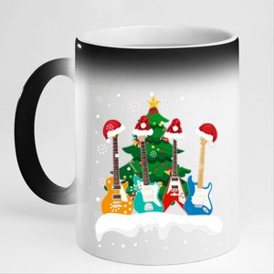 Guitar Santa Snow Christmas Tree Funny For Music Lovers Xmas Great Gift 11oz Black Color Changing Mug