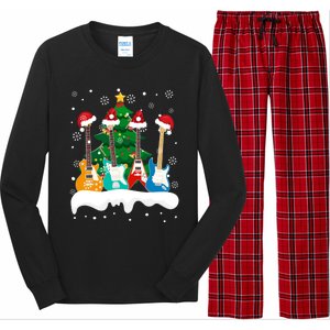 Guitar Santa Snow Christmas Tree Funny For Music Lovers Xmas Great Gift Long Sleeve Pajama Set