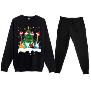 Guitar Santa Snow Christmas Tree Funny For Music Lovers Xmas Great Gift Premium Crewneck Sweatsuit Set