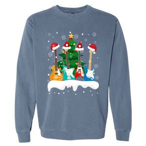 Guitar Santa Snow Christmas Tree Funny For Music Lovers Xmas Great Gift Garment-Dyed Sweatshirt