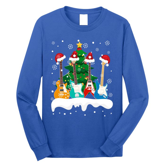 Guitar Santa Snow Christmas Tree Funny For Music Lovers Xmas Great Gift Long Sleeve Shirt