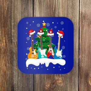 Guitar Santa Snow Christmas Tree Funny For Music Lovers Xmas Great Gift Coaster