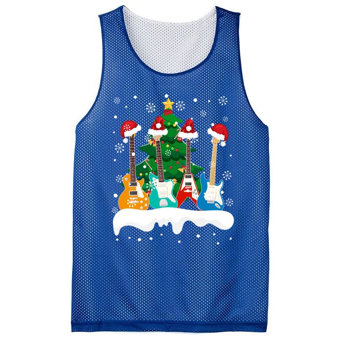 Guitar Santa Snow Christmas Tree Funny For Music Lovers Xmas Great Gift Mesh Reversible Basketball Jersey Tank