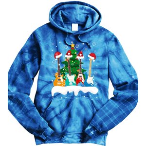 Guitar Santa Snow Christmas Tree Funny For Music Lovers Xmas Great Gift Tie Dye Hoodie