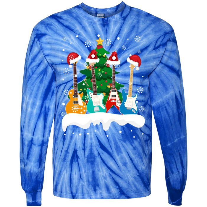 Guitar Santa Snow Christmas Tree Funny For Music Lovers Xmas Great Gift Tie-Dye Long Sleeve Shirt