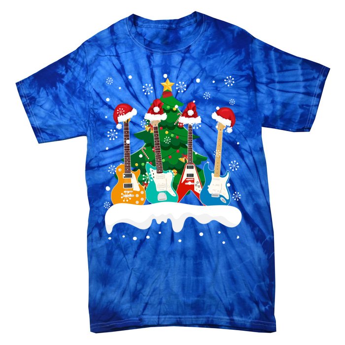 Guitar Santa Snow Christmas Tree Funny For Music Lovers Xmas Great Gift Tie-Dye T-Shirt