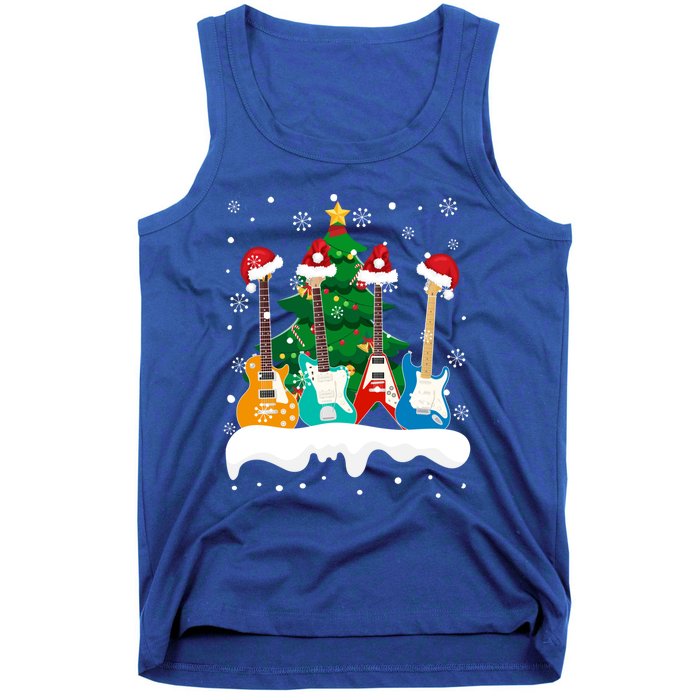 Guitar Santa Snow Christmas Tree Funny For Music Lovers Xmas Great Gift Tank Top