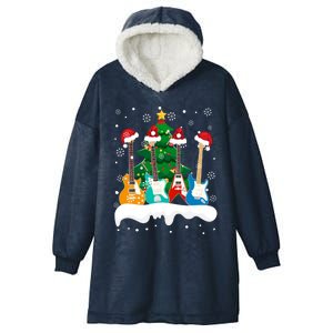 Guitar Santa Snow Christmas Tree Funny For Music Lovers Xmas Great Gift Hooded Wearable Blanket