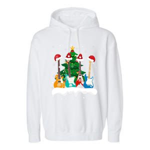 Guitar Santa Snow Christmas Tree Funny For Music Lovers Xmas Great Gift Garment-Dyed Fleece Hoodie