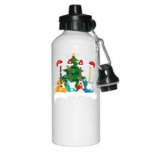 Guitar Santa Snow Christmas Tree Funny For Music Lovers Xmas Great Gift Aluminum Water Bottle