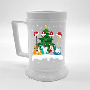 Guitar Santa Snow Christmas Tree Funny For Music Lovers Xmas Great Gift Beer Stein